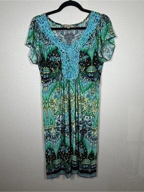 Small Bohemian Knee Length Dress Vibrant Paisley Floral Y2K Fairycore Rhinestone